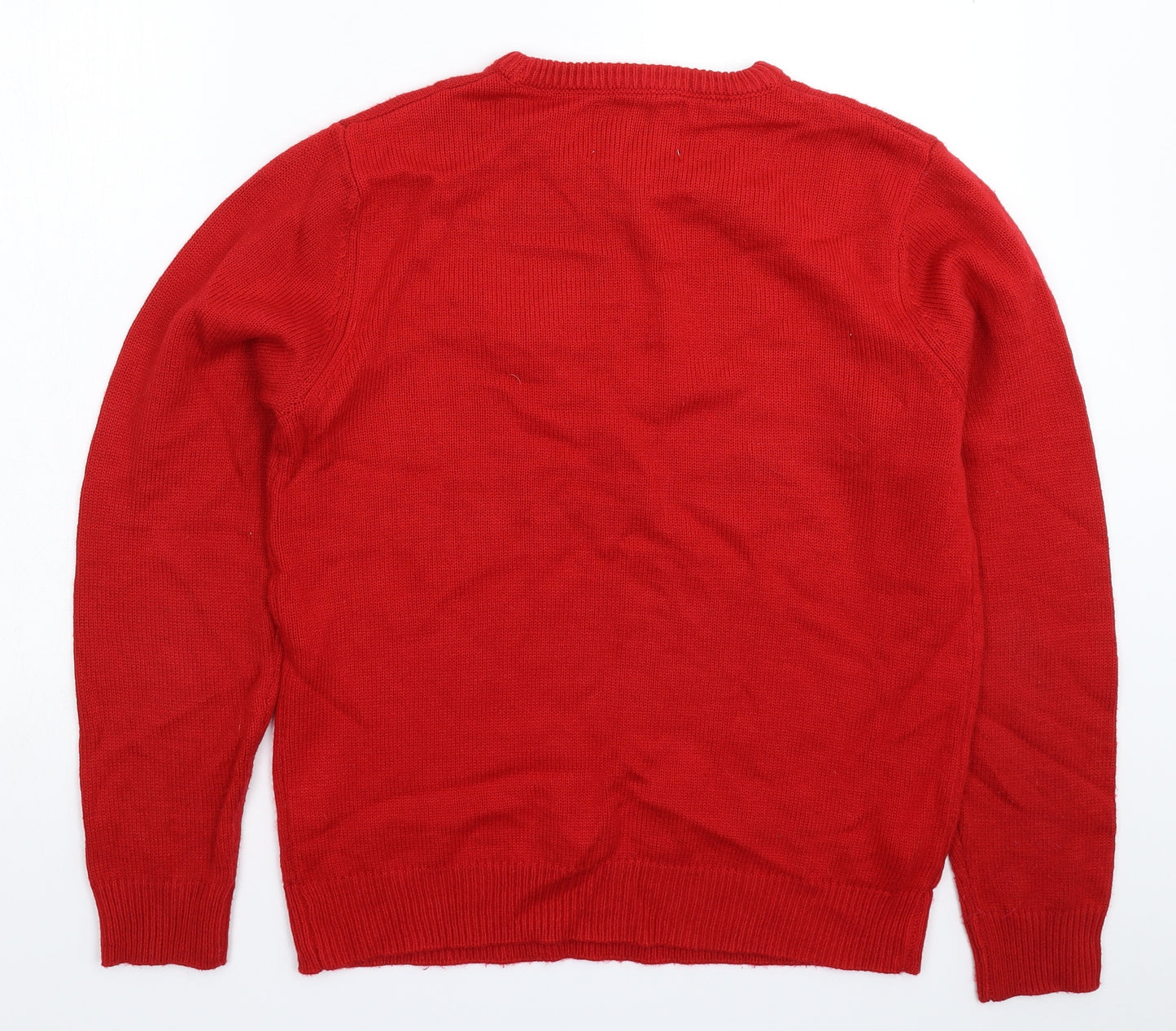 Merry Christmas Mens Red  Knit Pullover Jumper Size L