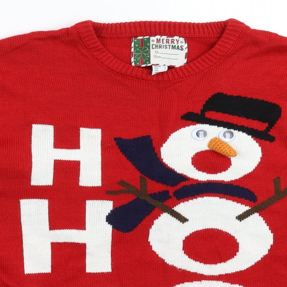 Merry Christmas Mens Red  Knit Pullover Jumper Size L