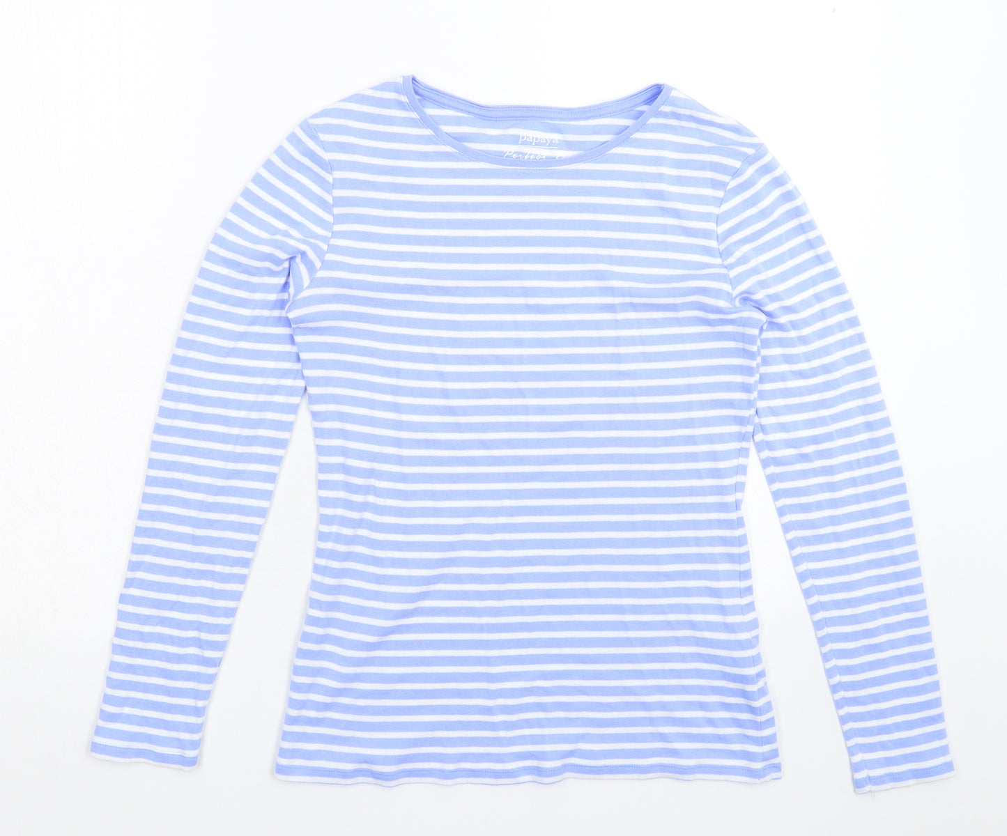 Papaya Womens Blue Striped  Basic T-Shirt Size 10