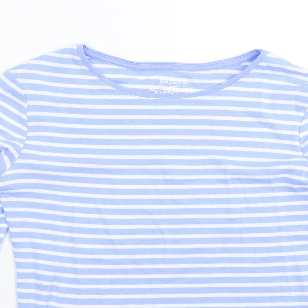Papaya Womens Blue Striped  Basic T-Shirt Size 10