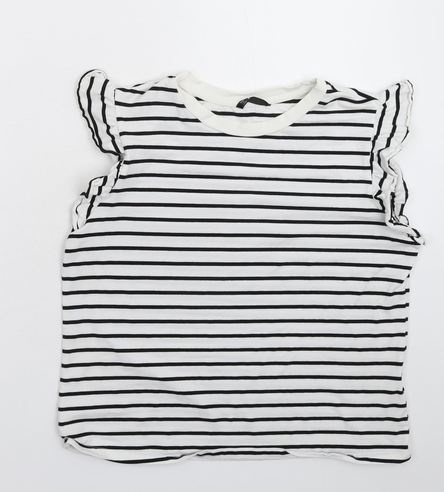 SheIn Womens White Striped  Basic T-Shirt Size L