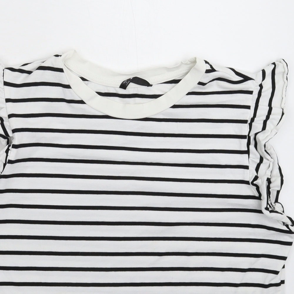SheIn Womens White Striped  Basic T-Shirt Size L