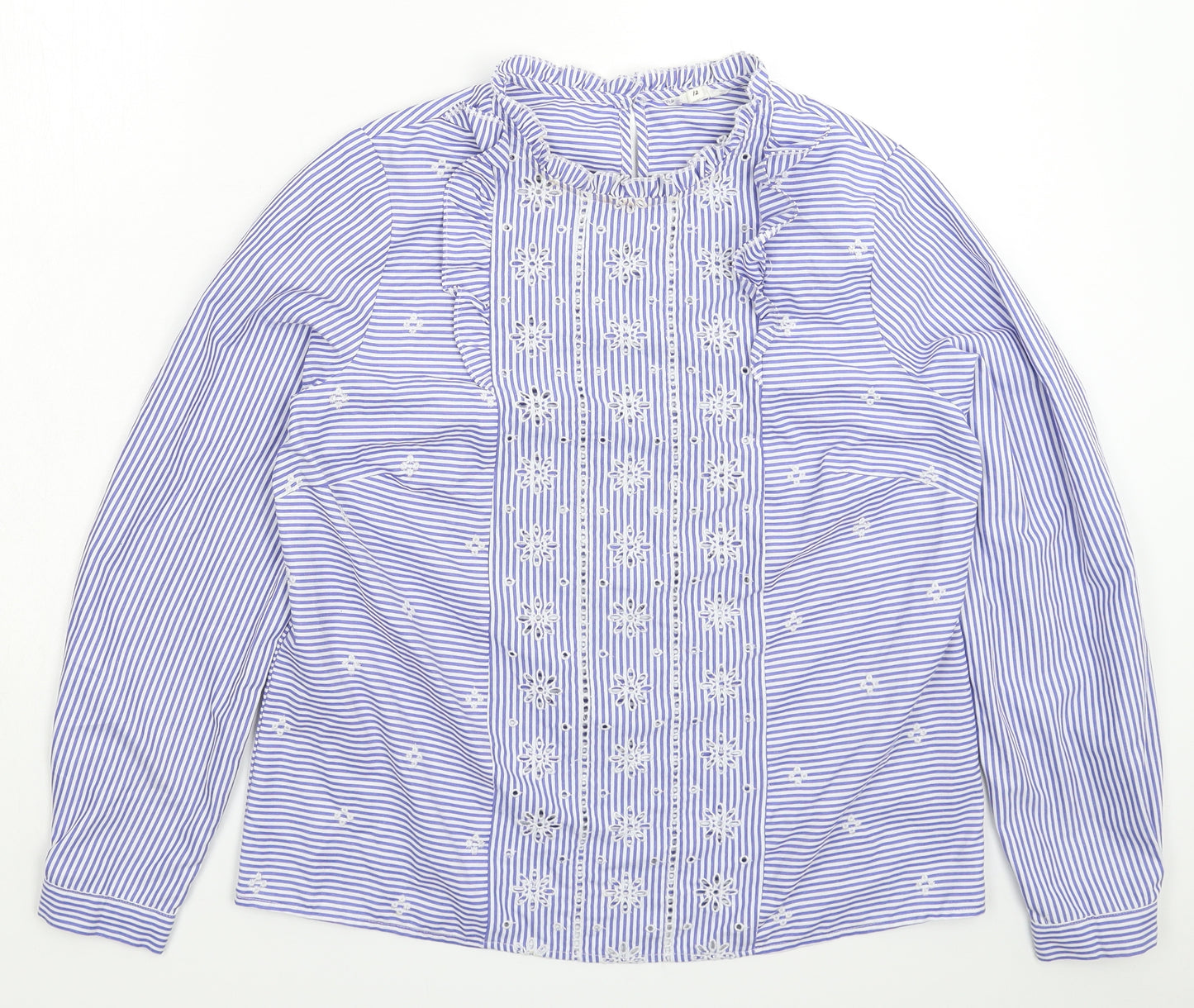 Falmer Womens Blue Striped  Basic Blouse Size 12