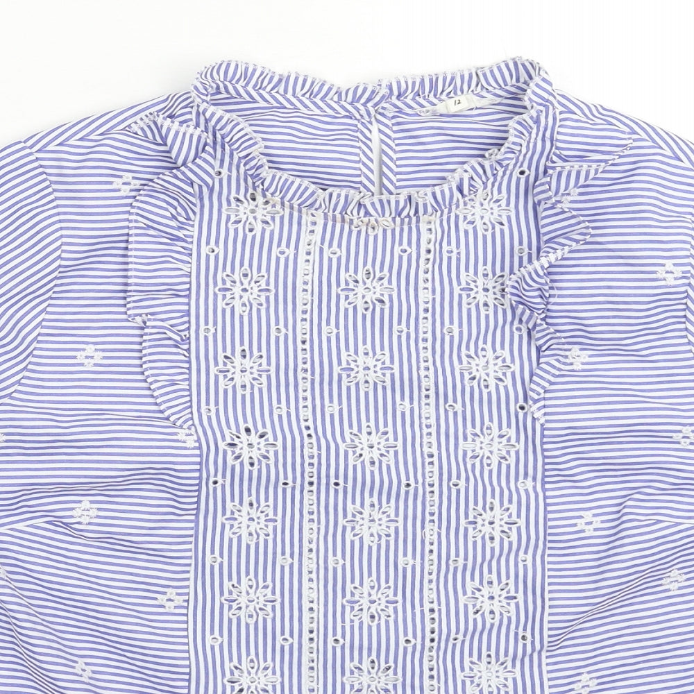 Falmer Womens Blue Striped  Basic Blouse Size 12