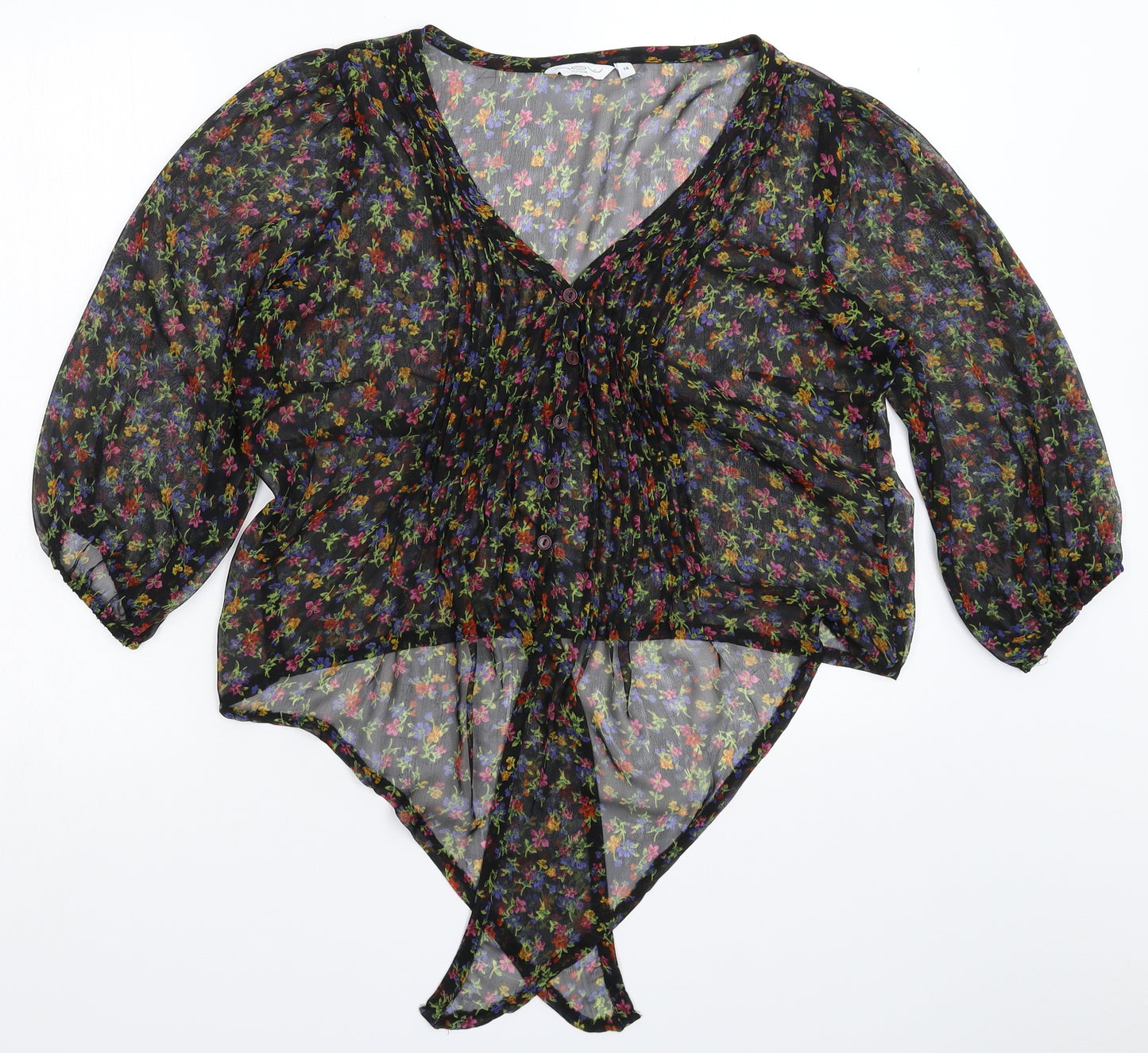 New Look Womens Black Floral  Basic Button-Up Size 16