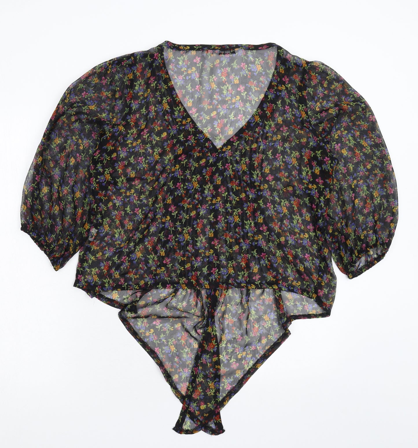 New Look Womens Black Floral  Basic Button-Up Size 16