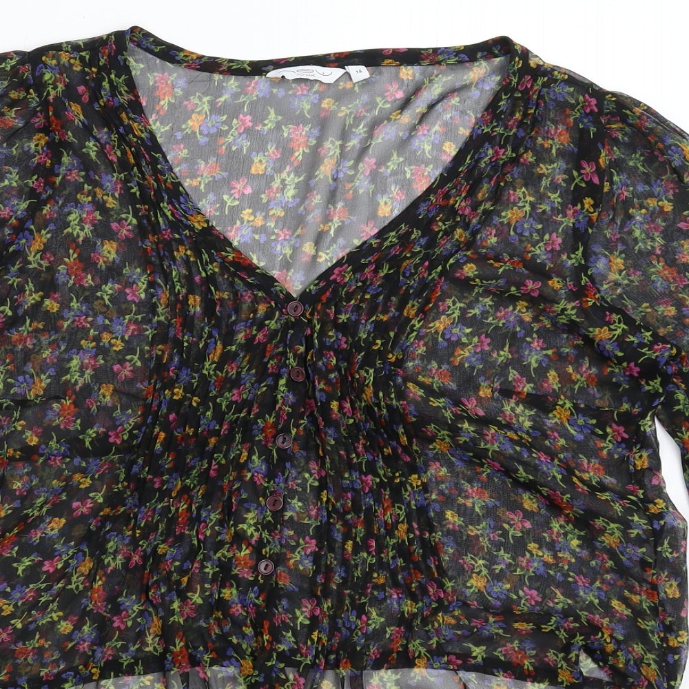 New Look Womens Black Floral  Basic Button-Up Size 16