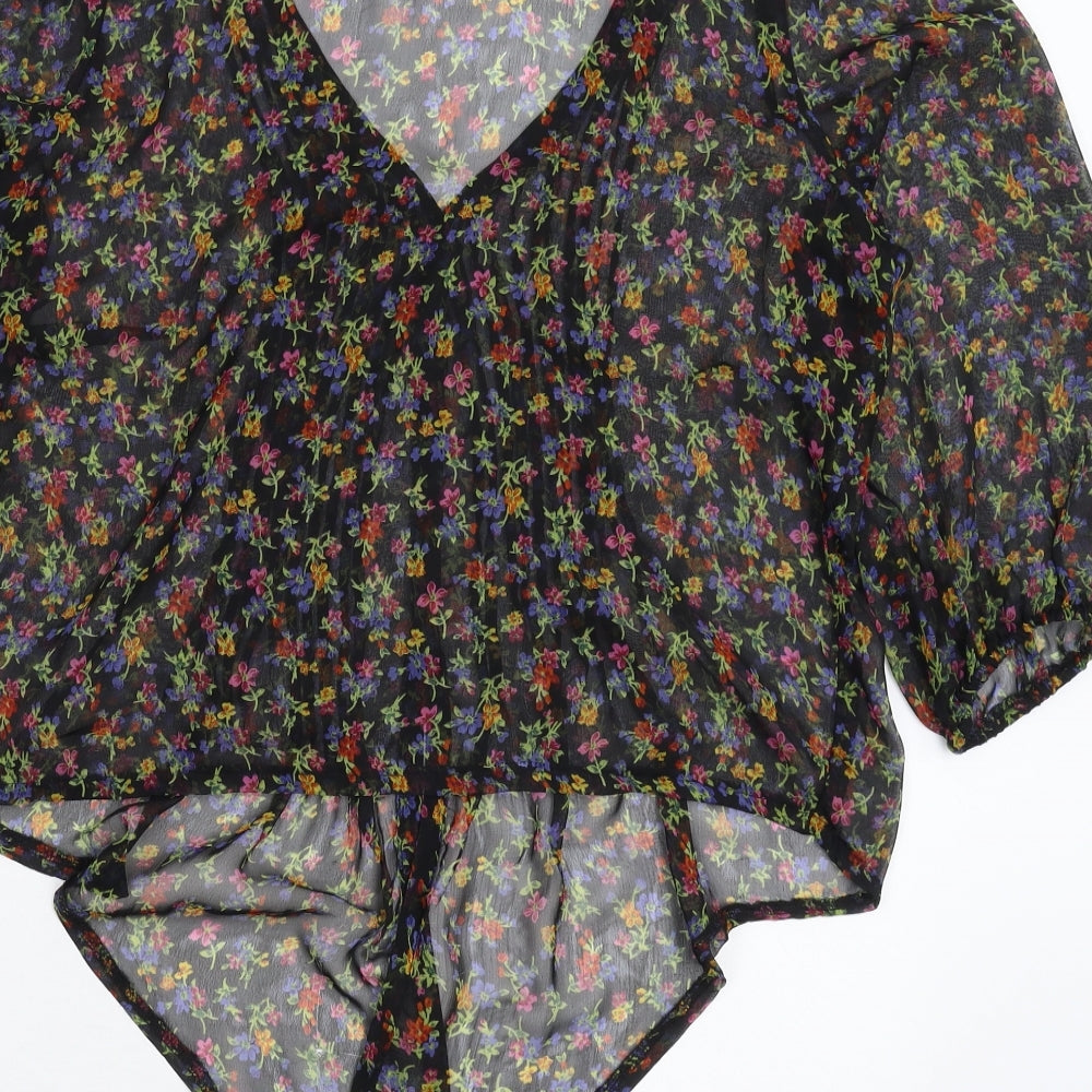 New Look Womens Black Floral  Basic Button-Up Size 16