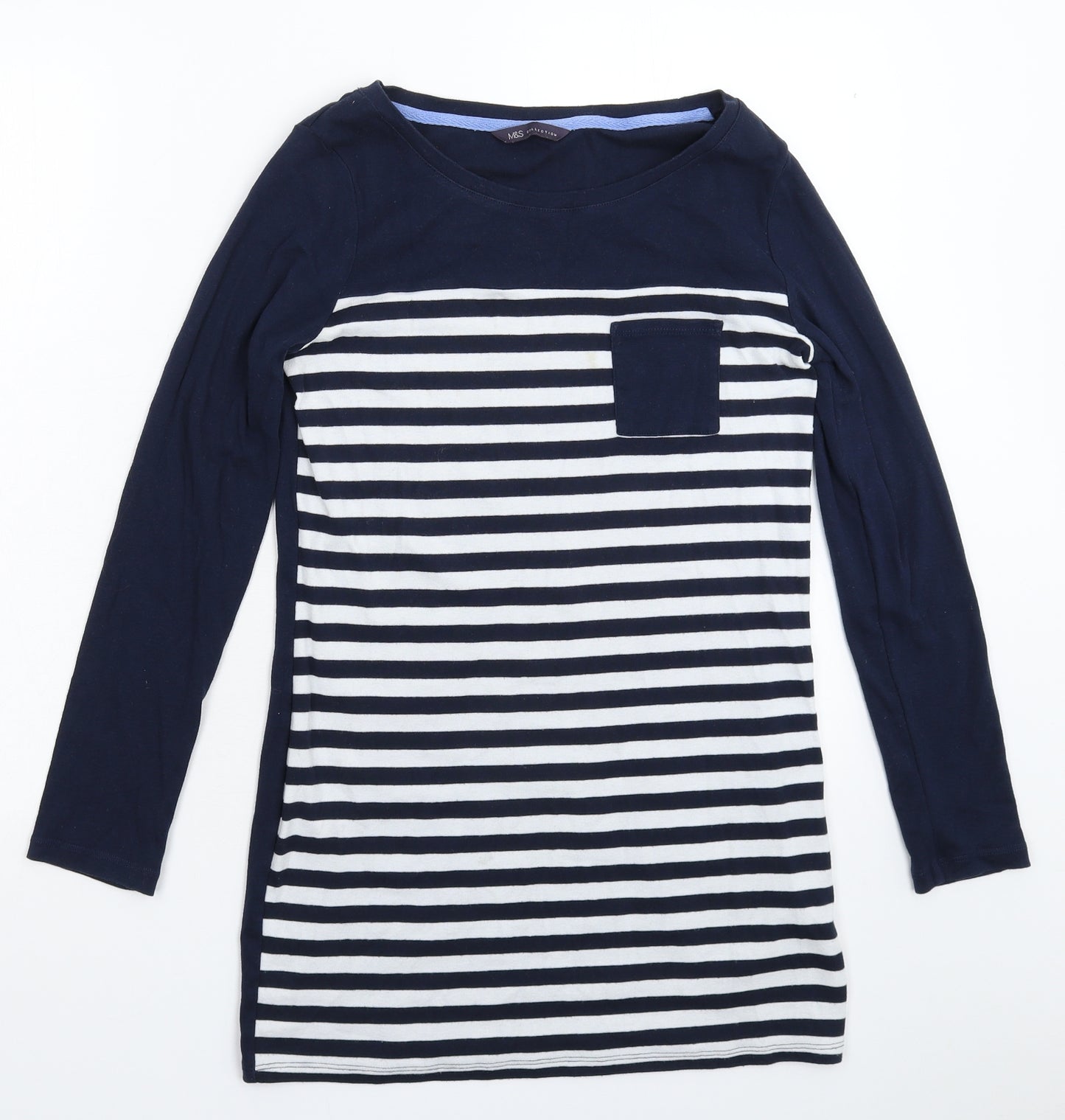 Marks and Spencer Womens Blue Striped  Basic T-Shirt Size 10