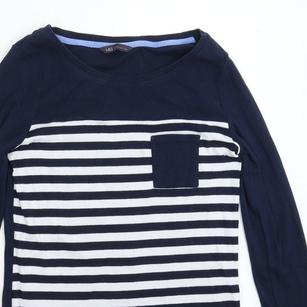 Marks and Spencer Womens Blue Striped  Basic T-Shirt Size 10