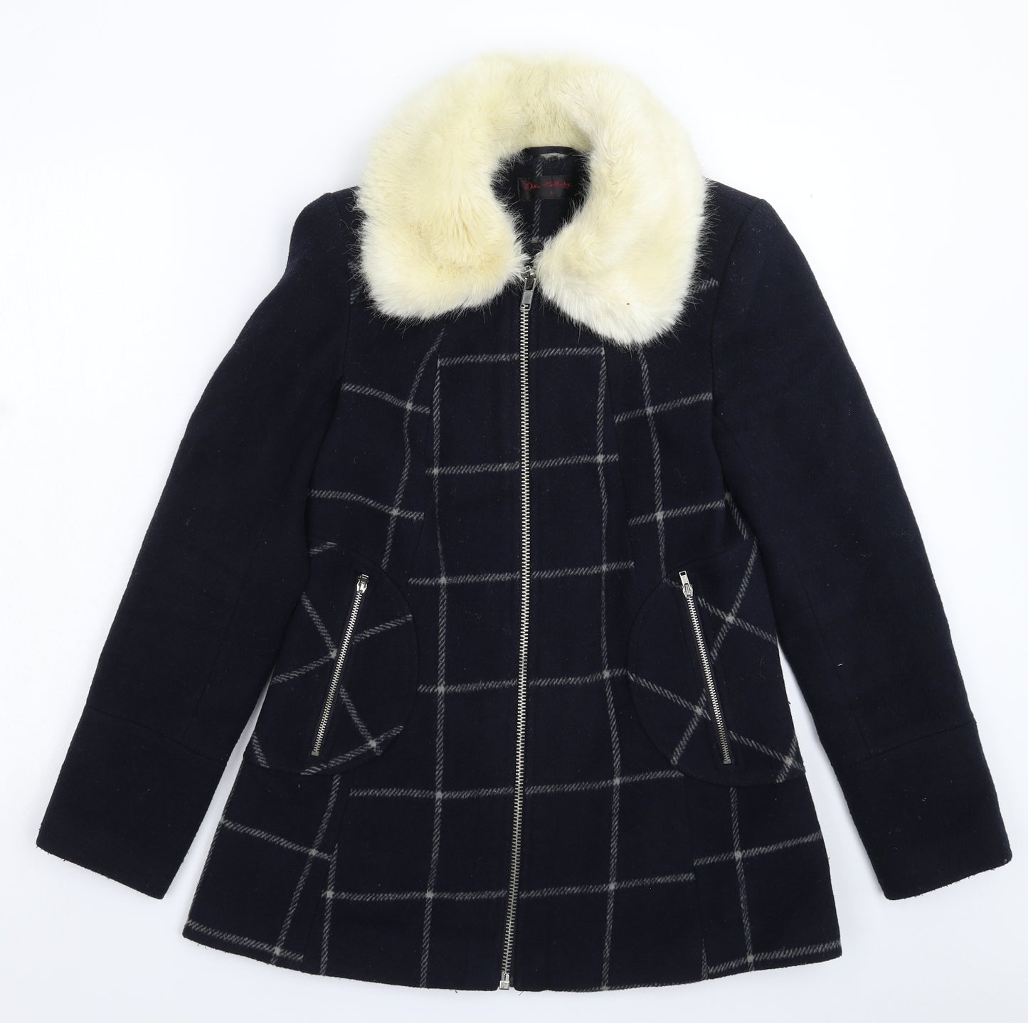 Miss Selfridge Womens Blue Check  Pea Coat Coat Size 6