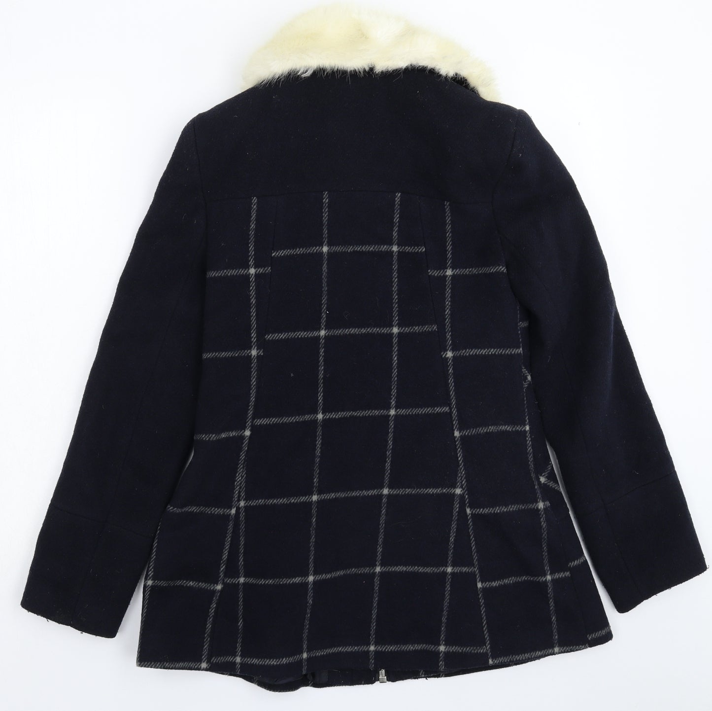 Miss Selfridge Womens Blue Check  Pea Coat Coat Size 6