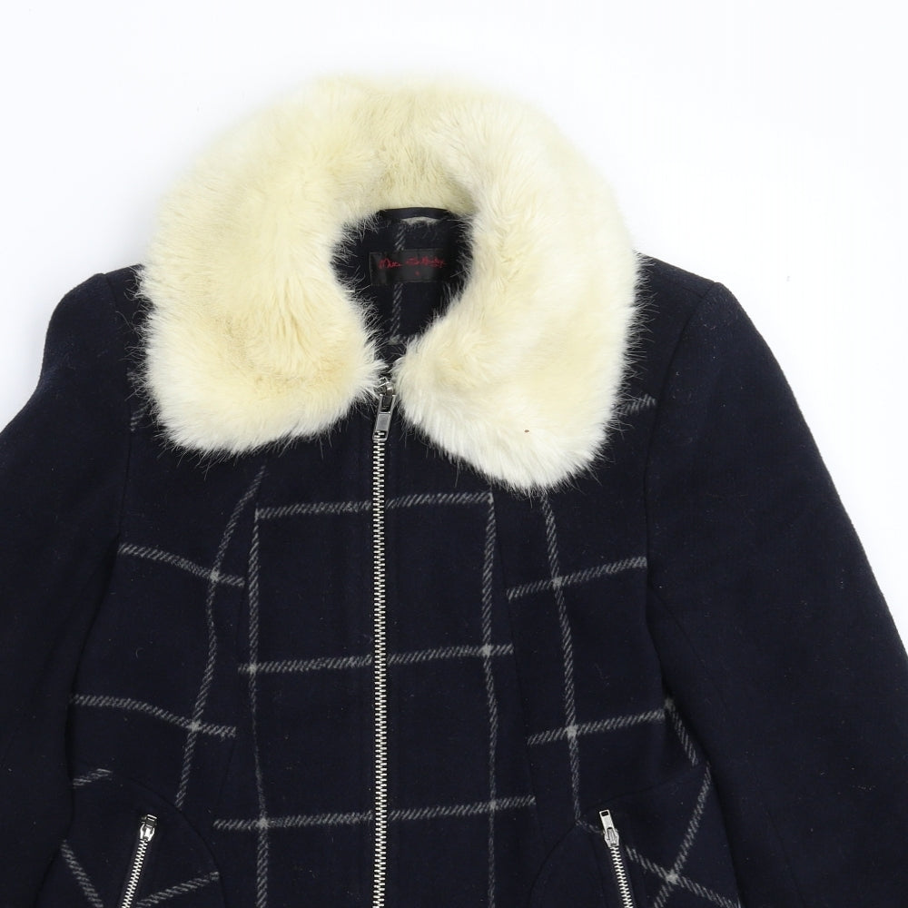 Miss Selfridge Womens Blue Check  Pea Coat Coat Size 6