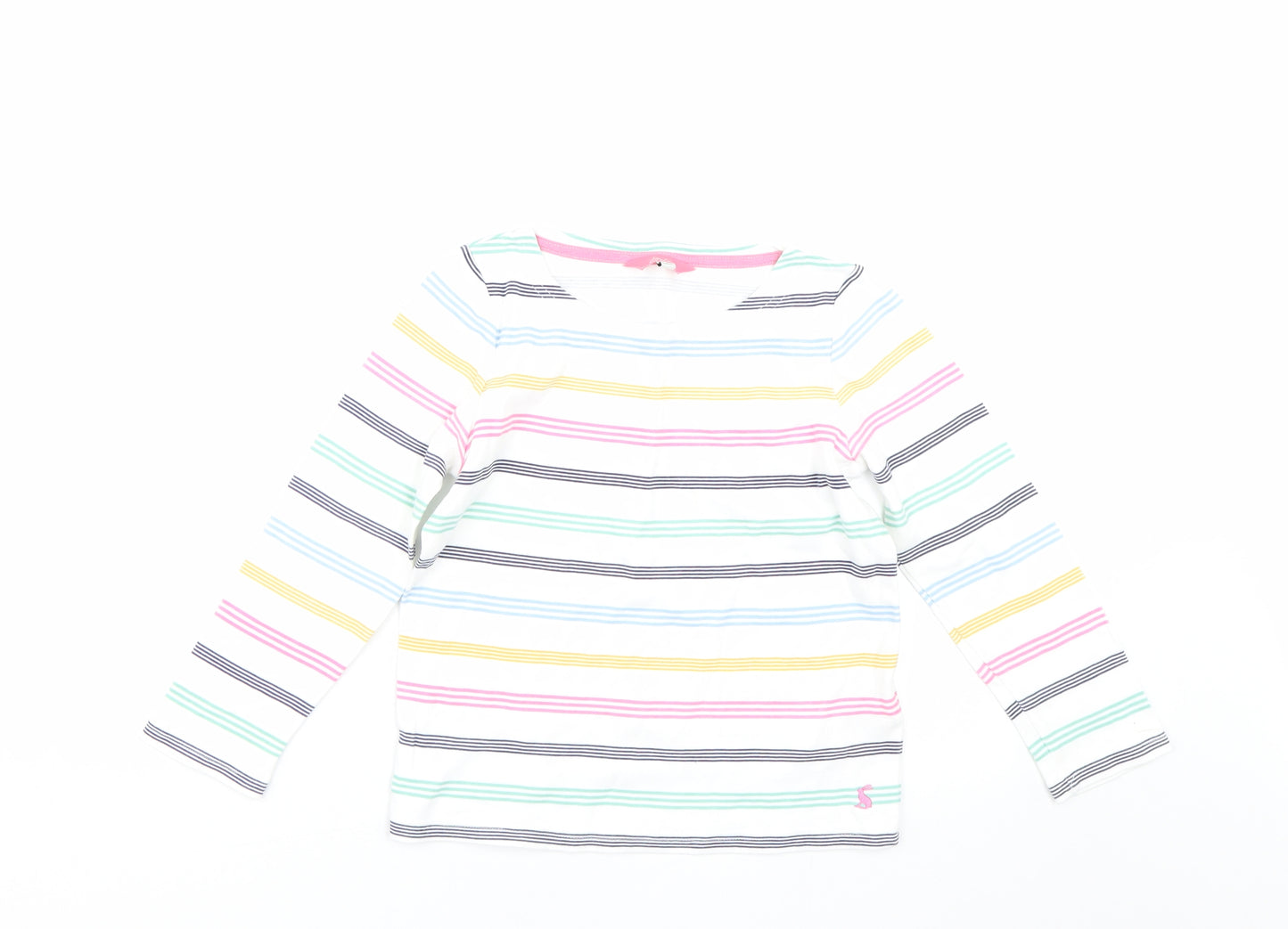 Joules Girls White Striped  Basic T-Shirt Size 7-8 Years