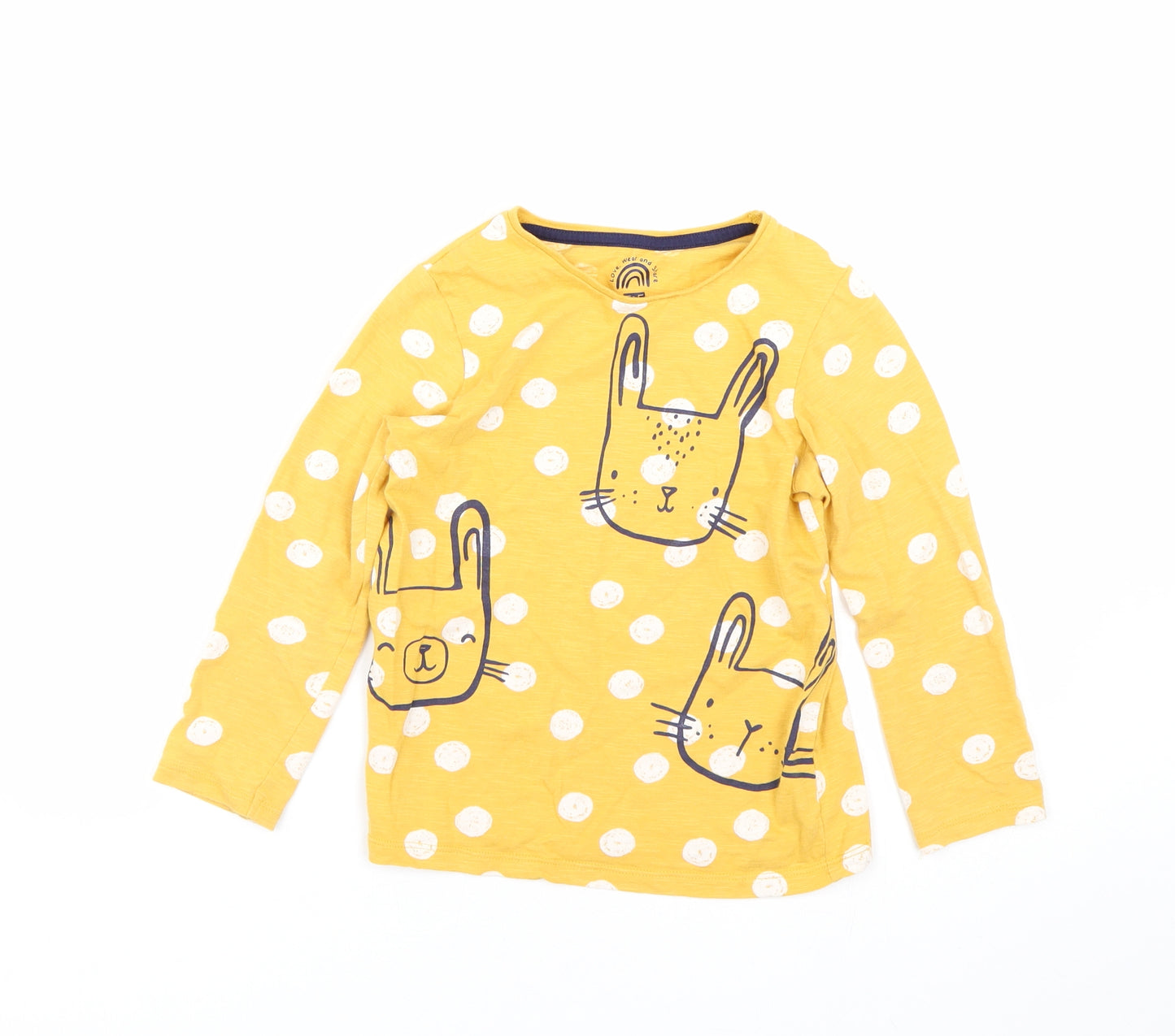 F&F Girls Yellow Polka Dot  Basic T-Shirt Size 5-6 Years