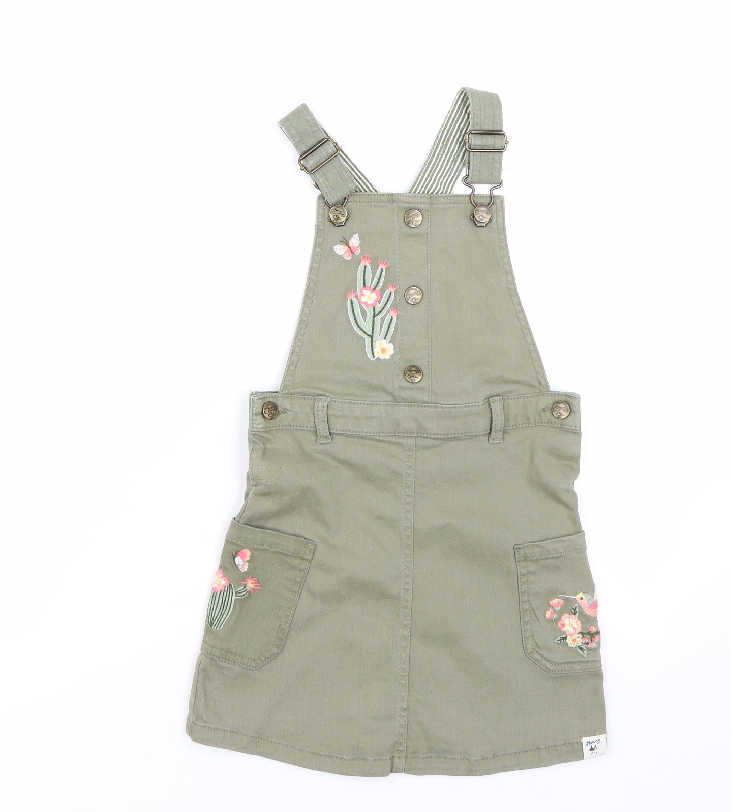 mantaray Girls Green Floral Denim Pinafore/Dungaree Dress  Size 5-6 Years