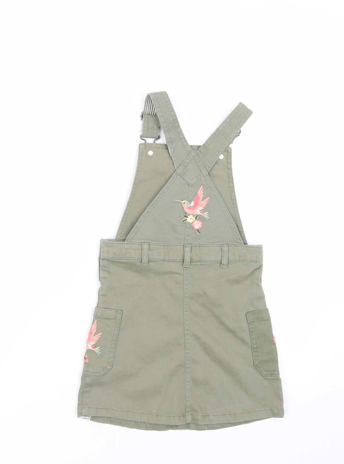 mantaray Girls Green Floral Denim Pinafore/Dungaree Dress  Size 5-6 Years