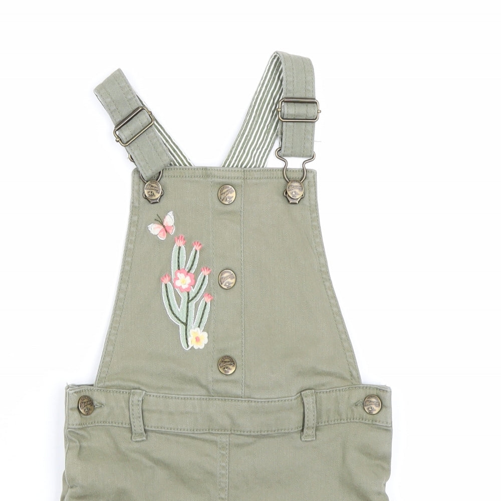 mantaray Girls Green Floral Denim Pinafore/Dungaree Dress  Size 5-6 Years