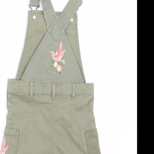 mantaray Girls Green Floral Denim Pinafore/Dungaree Dress  Size 5-6 Years