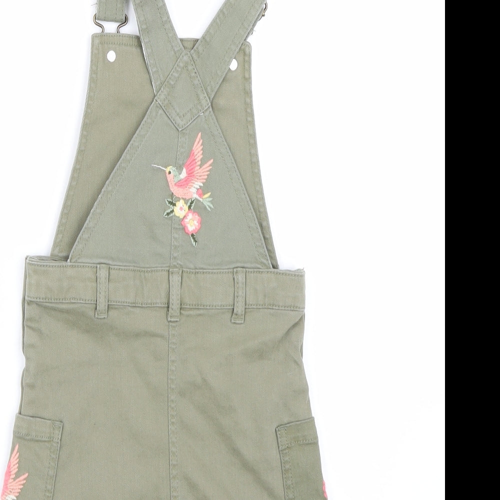mantaray Girls Green Floral Denim Pinafore/Dungaree Dress  Size 5-6 Years