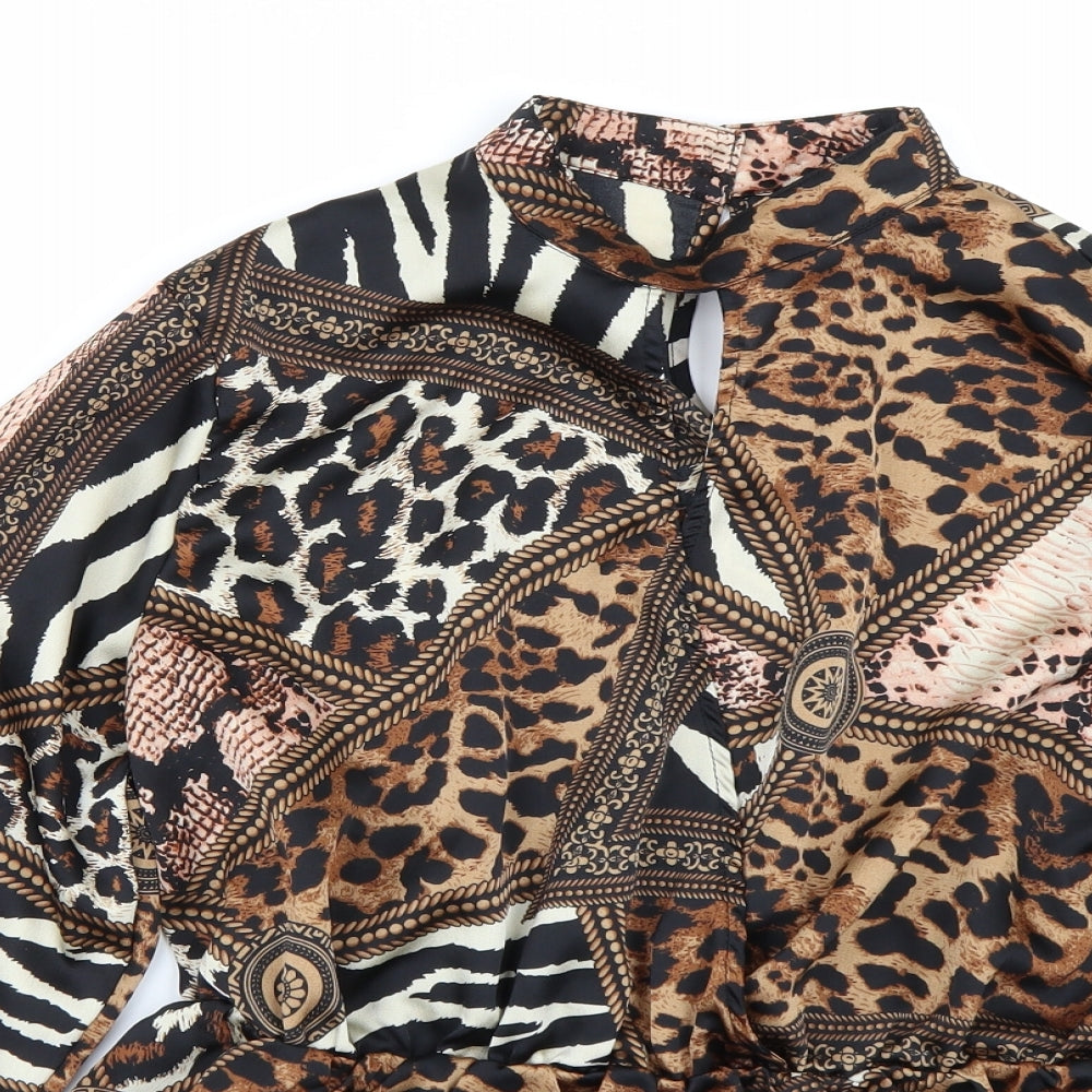 Quiz Womens Brown Animal Print  Basic Blouse Size 14