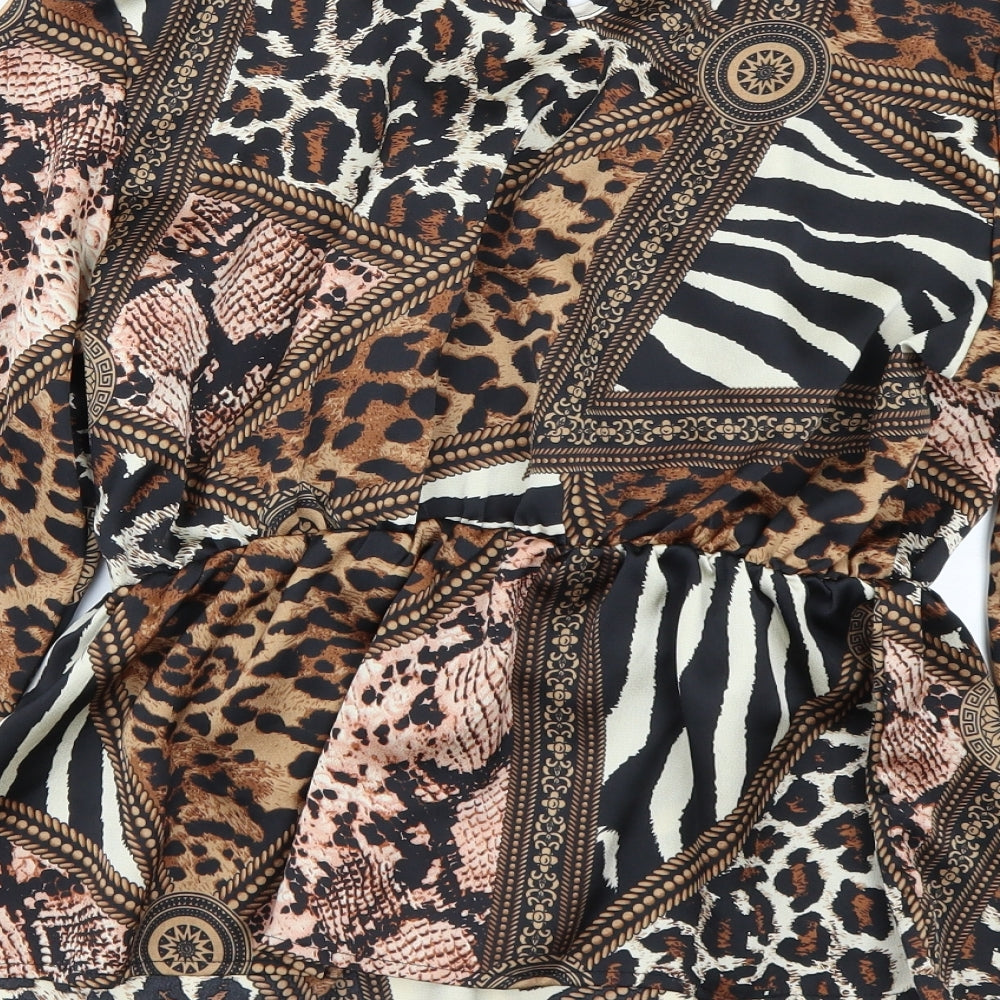 Quiz Womens Brown Animal Print  Basic Blouse Size 14