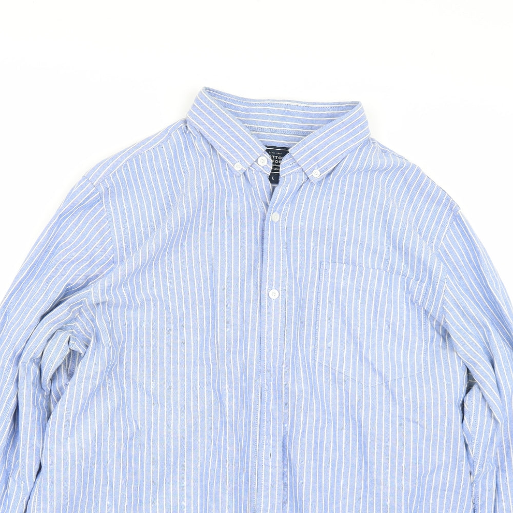 John Lewis Mens Blue Striped   Dress Shirt Size L