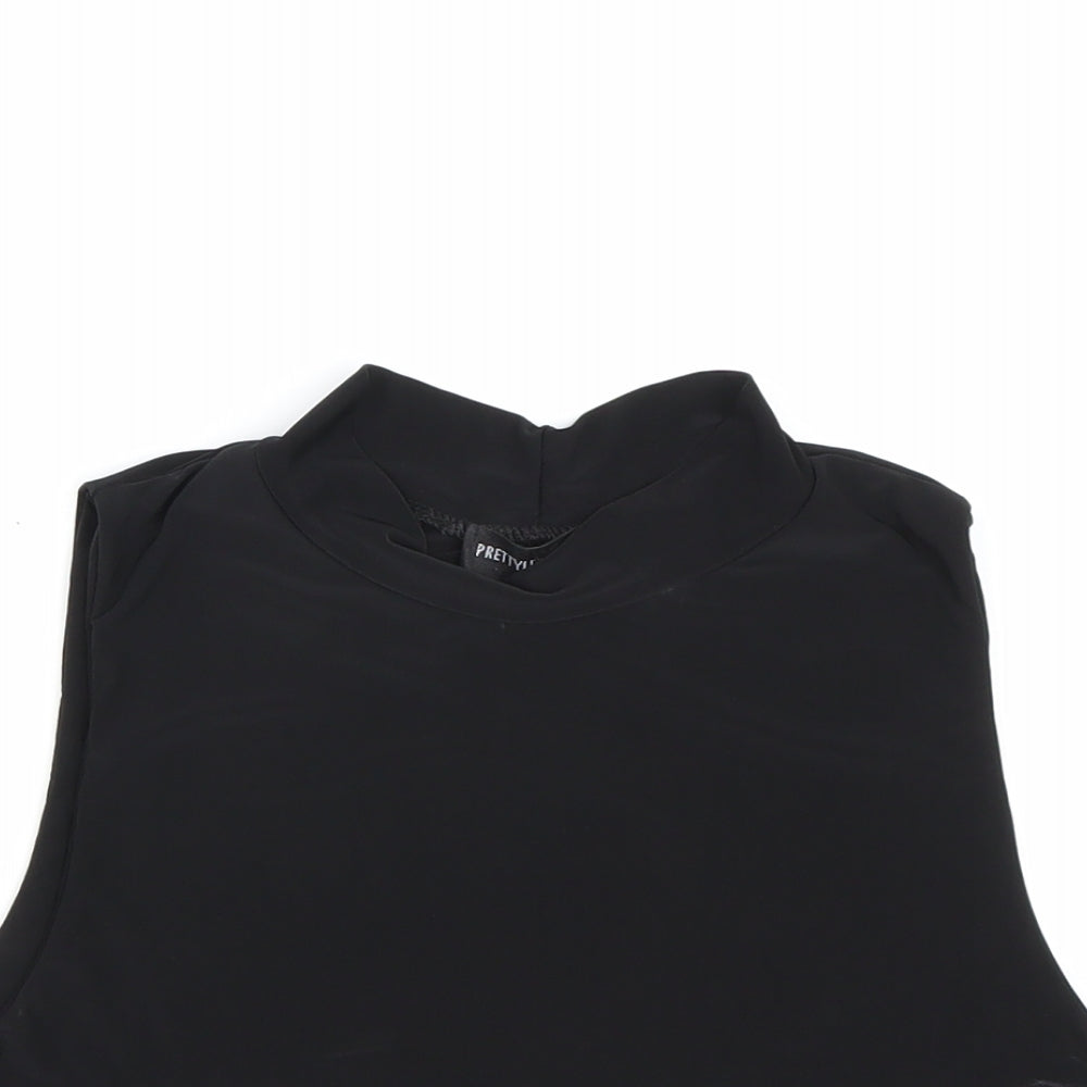 PRETTYLITTLETHING Womens Black   Cropped T-Shirt Size 14