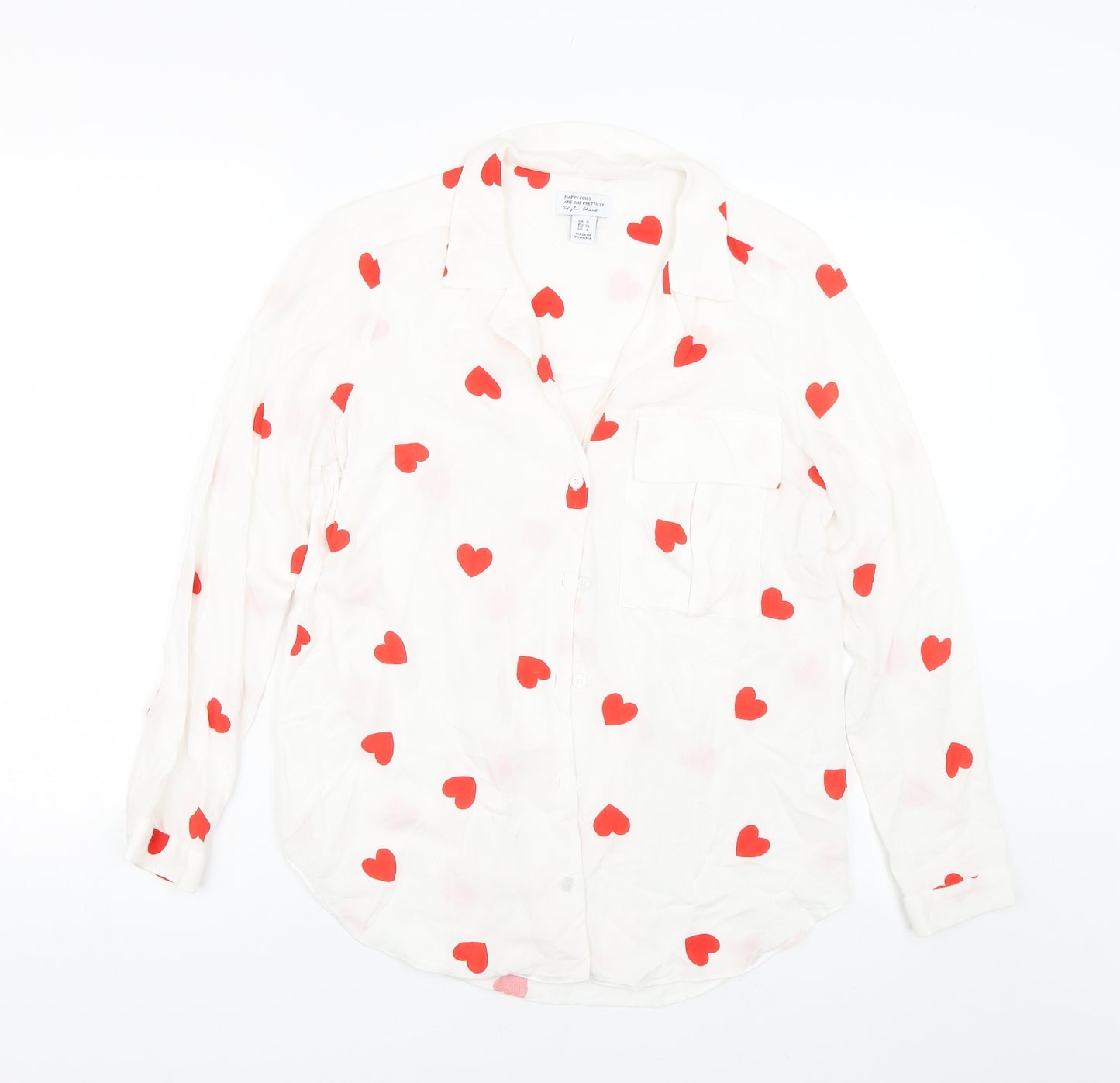 Style Cheat Womens White Polka Dot  Top Pyjama Top Size 8  - Hearts