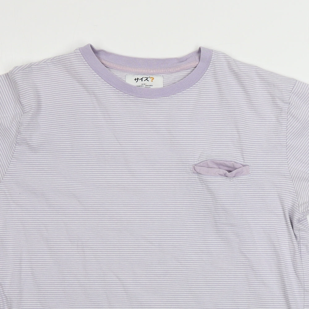 Preworn  Womens Purple Striped  Basic T-Shirt Size L