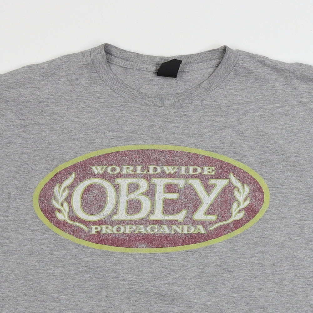 OBEY Mens Grey    T-Shirt Size M