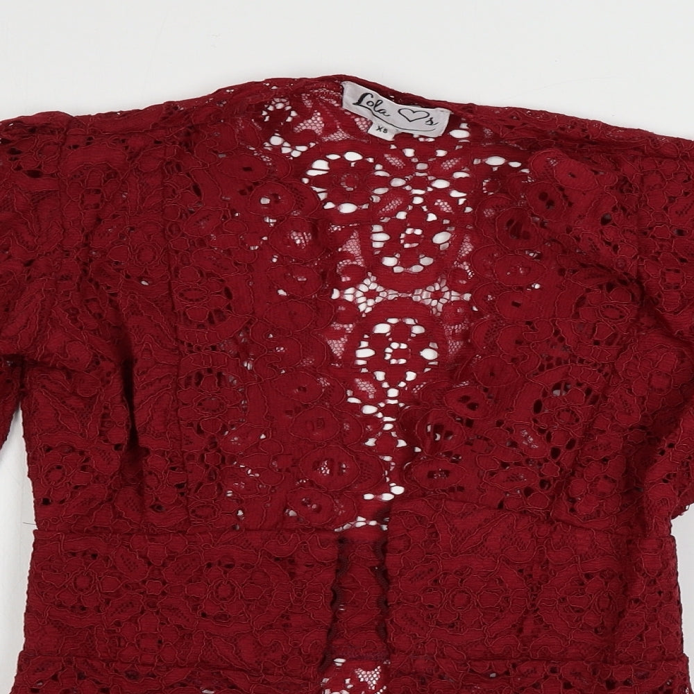 Lola Womens Red Floral  Cardigan Jumper Size XS