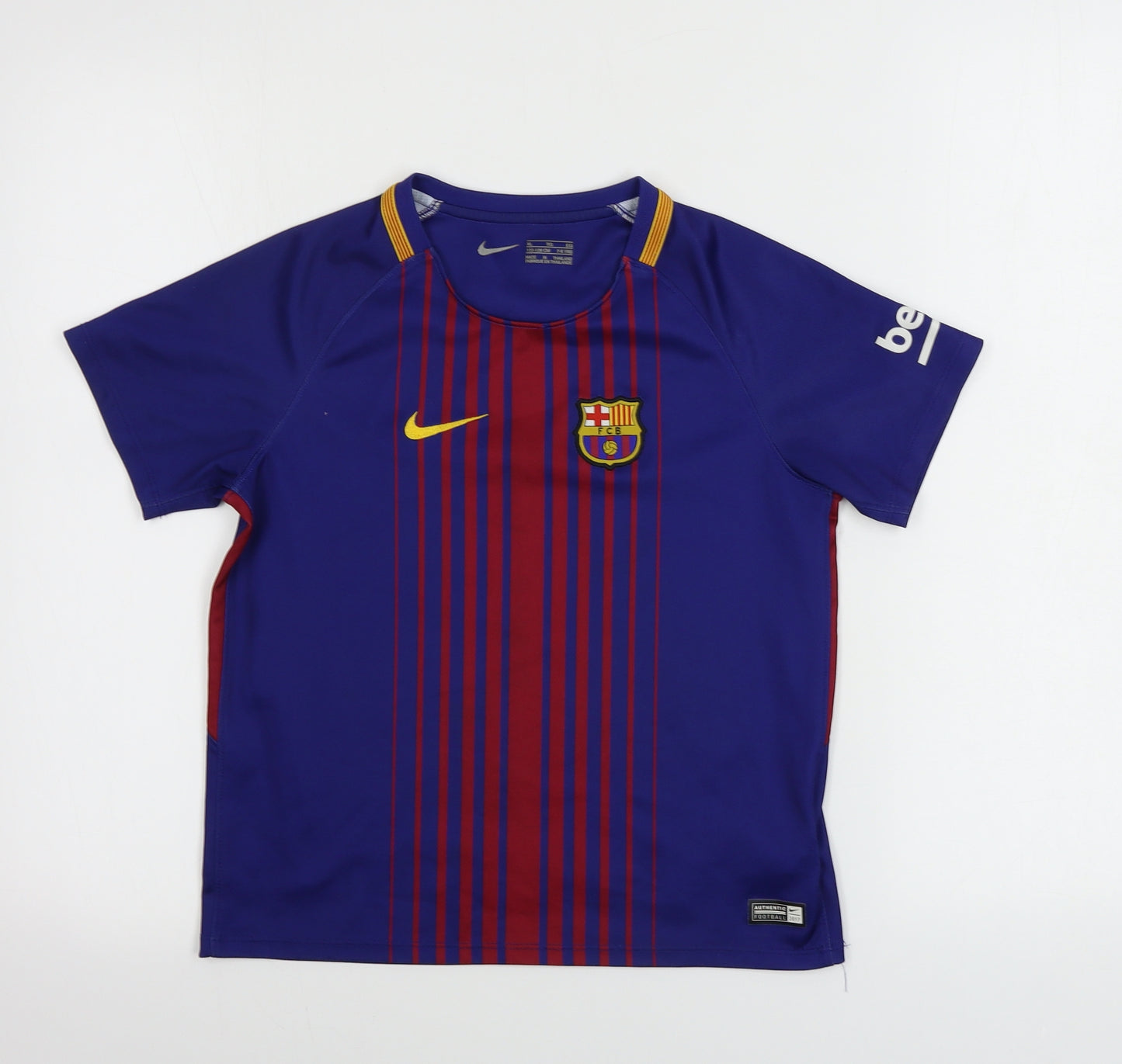 Nike  Boys Blue Striped  Basic T-Shirt Size 7-8 Years  - Barcelona FC