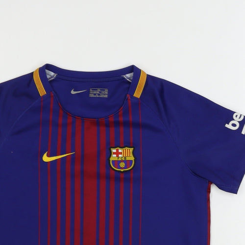 Nike  Boys Blue Striped  Basic T-Shirt Size 7-8 Years  - Barcelona FC