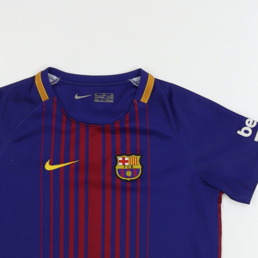 Nike  Boys Blue Striped  Basic T-Shirt Size 7-8 Years  - Barcelona FC