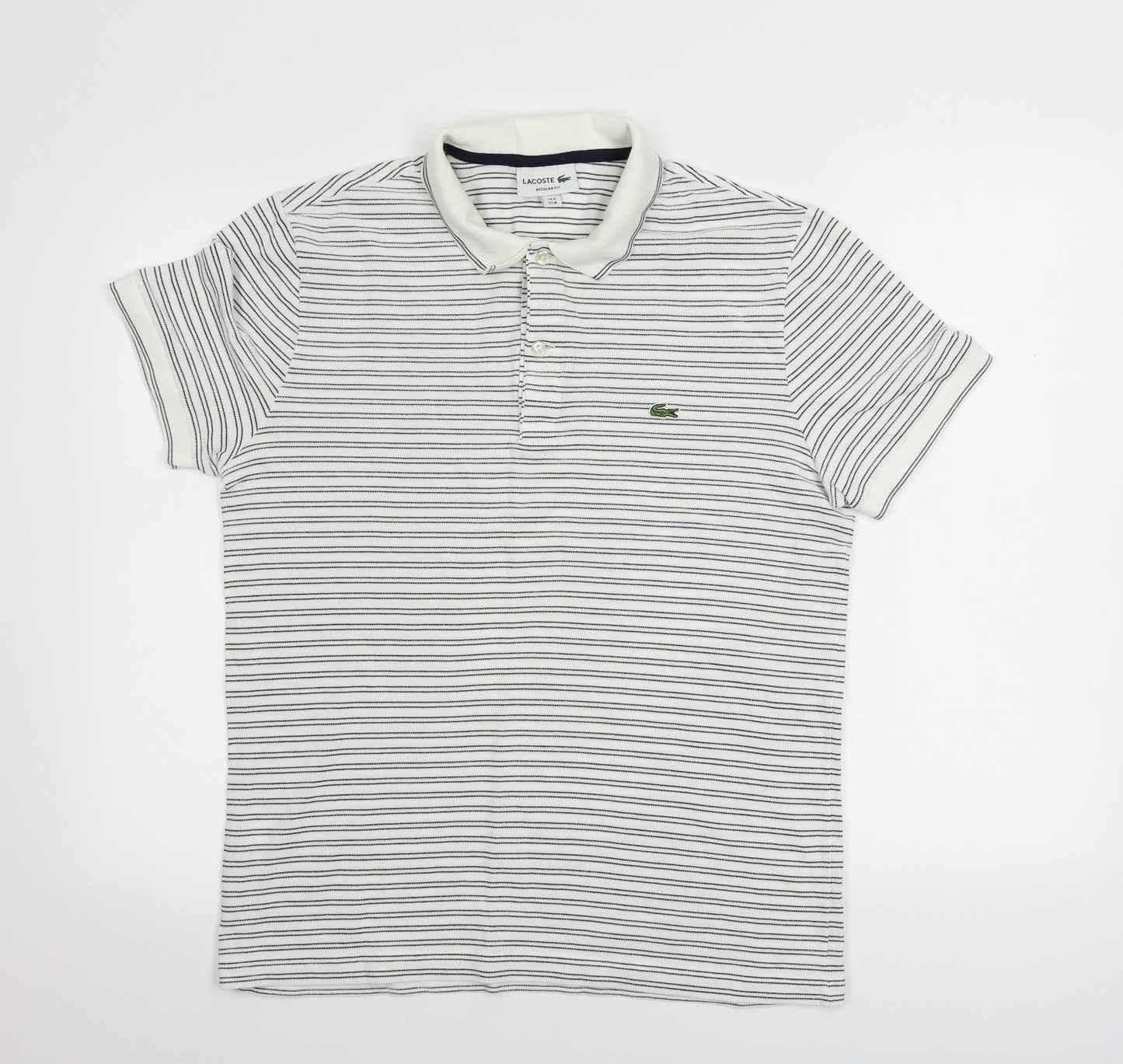 Lacoste Mens White Striped   Polo Size M