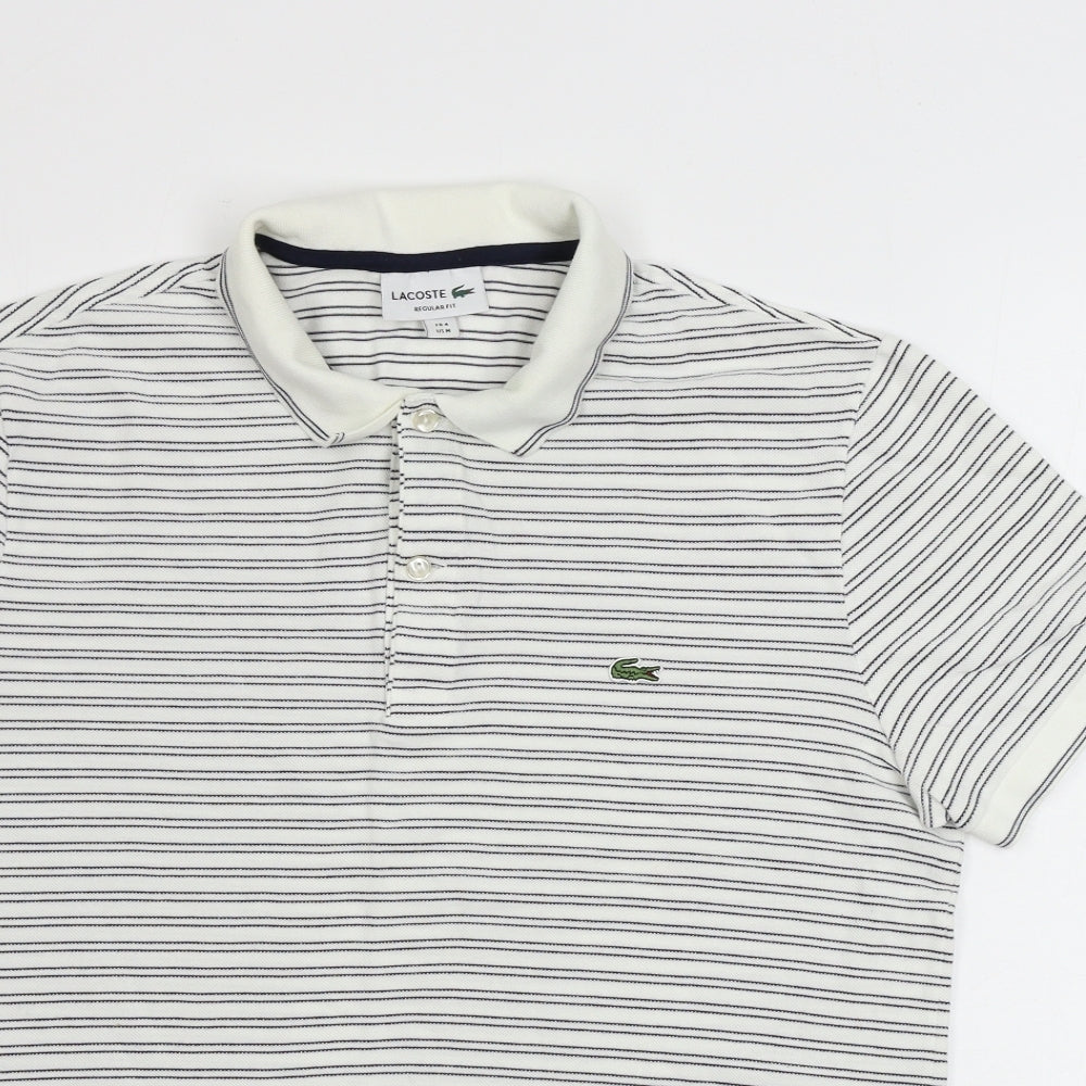 Lacoste Mens White Striped   Polo Size M