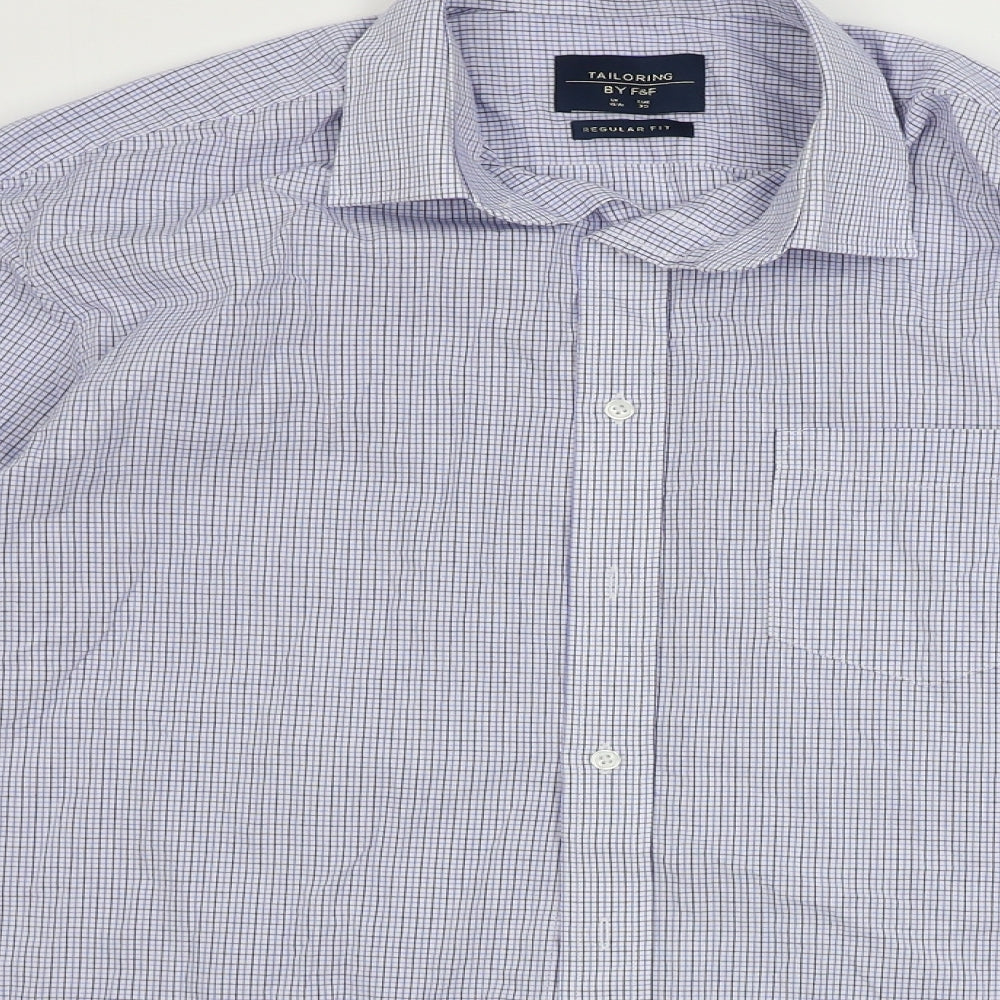 F&F  Mens Blue Check   Dress Shirt Size 15.5
