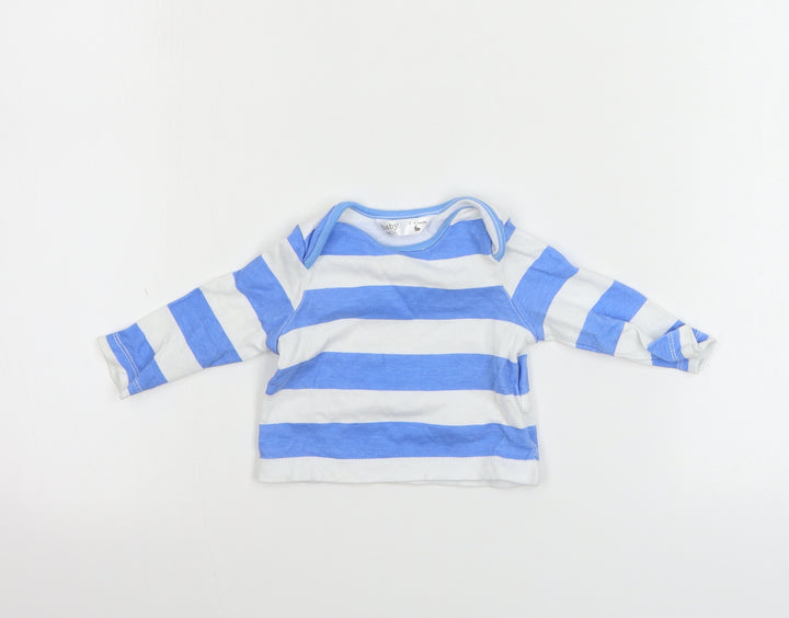 M&Co Boys White Striped  Basic T-Shirt Size 3-6 Months