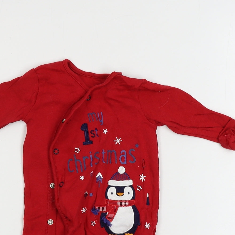 George  Boys Red   Babygrow One-Piece Size 0-3 Months  - 1st Christmas