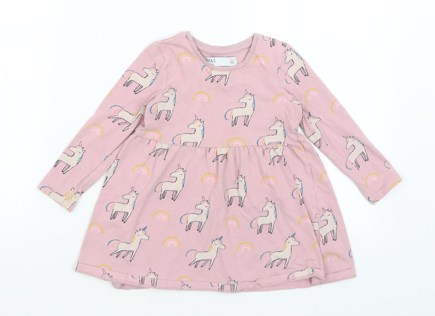 M&S Girls Pink   Fit & Flare  Size 2-3 Years  - Unicorns