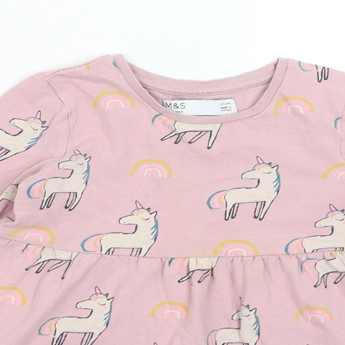 M&S Girls Pink   Fit & Flare  Size 2-3 Years  - Unicorns
