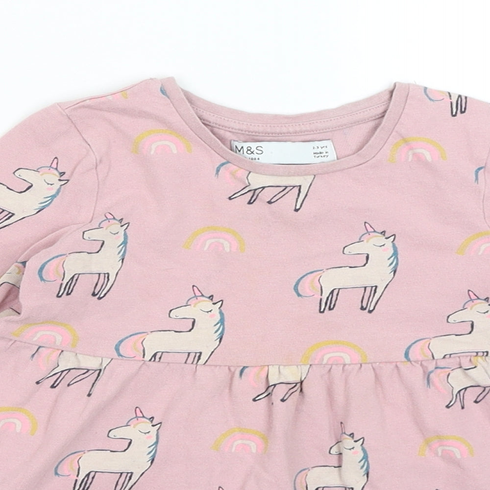 M&S Girls Pink   Fit & Flare  Size 2-3 Years  - Unicorns