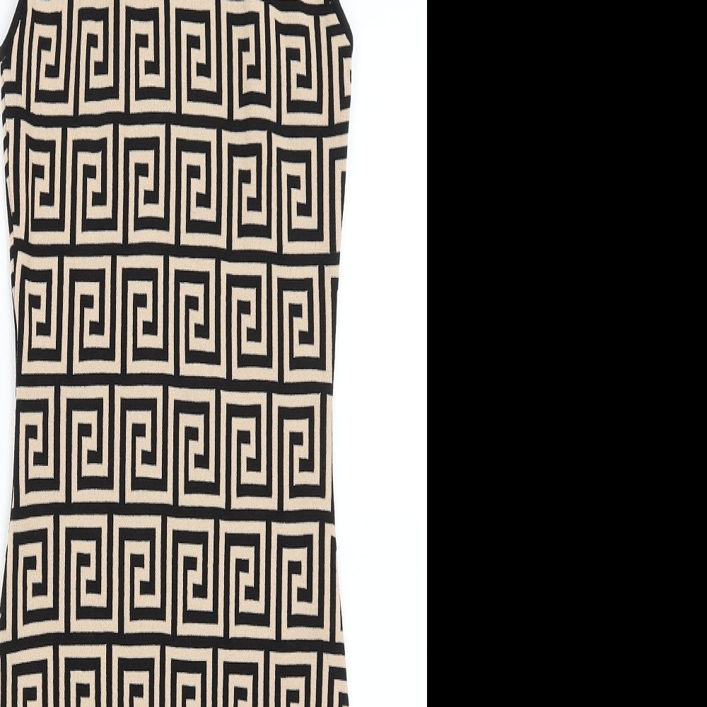 My Chic Womens Beige Geometric  Pencil Dress  Size S