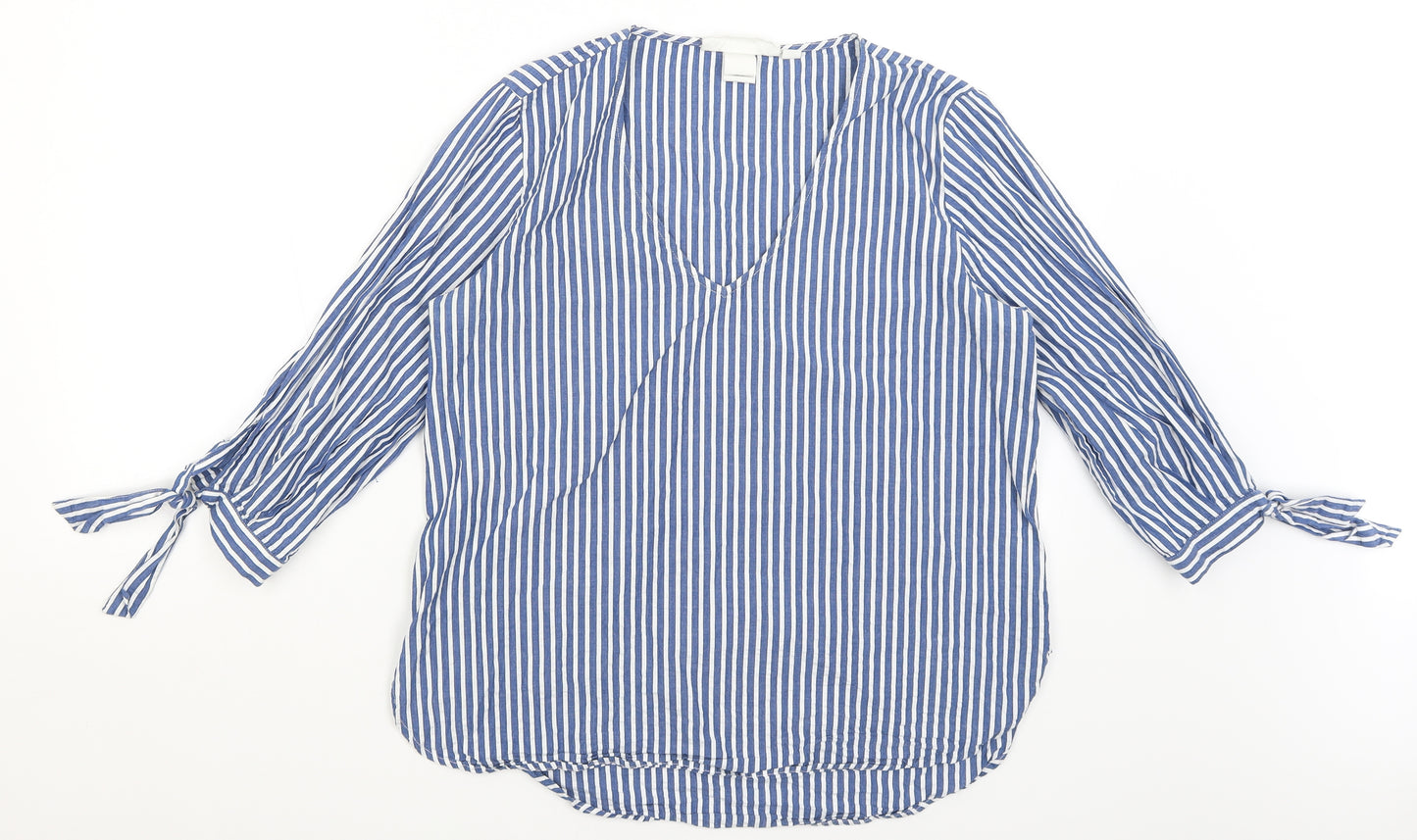 H&M Womens Blue Striped  Basic T-Shirt Size 12