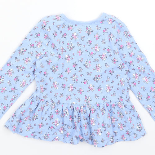 George Girls Blue Floral  Basic T-Shirt Size 3-4 Years