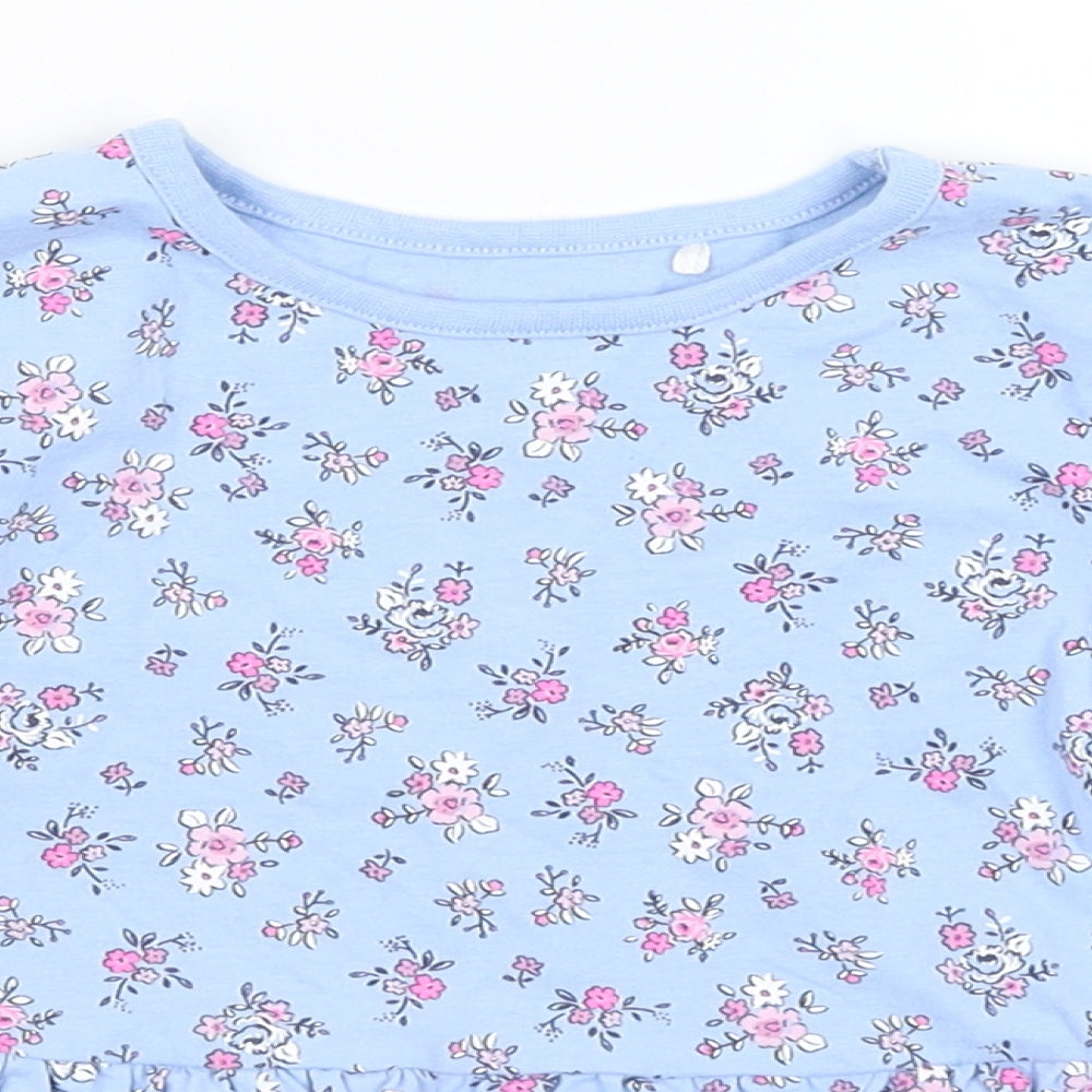 George Girls Blue Floral  Basic T-Shirt Size 3-4 Years