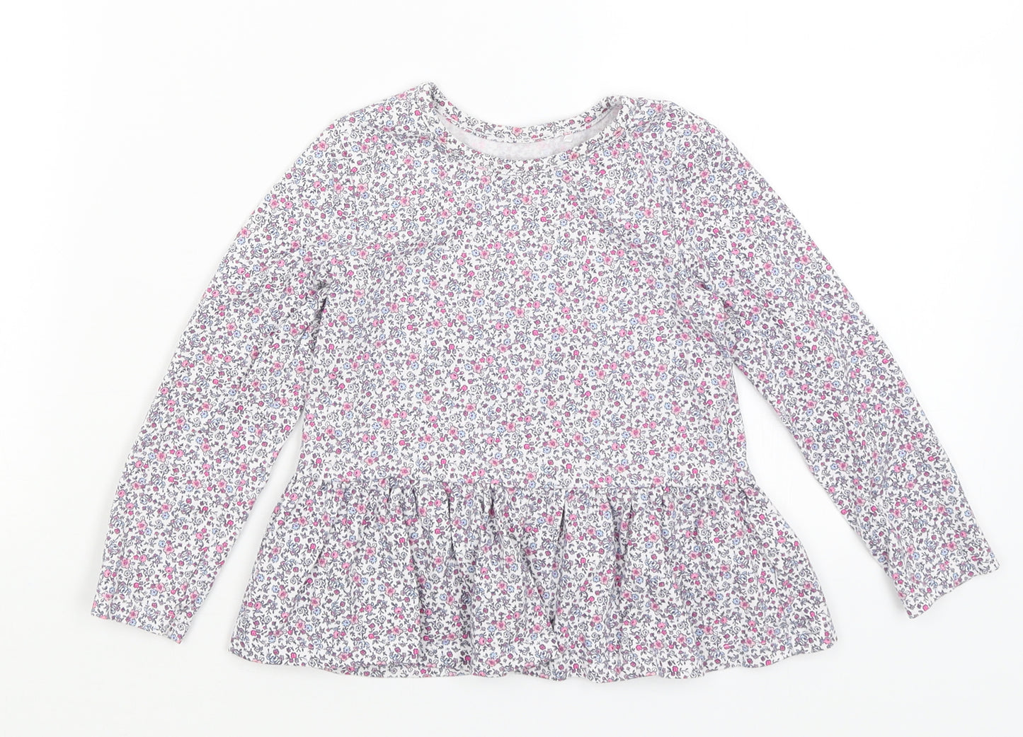George Girls White Floral  Basic T-Shirt Size 3-4 Years