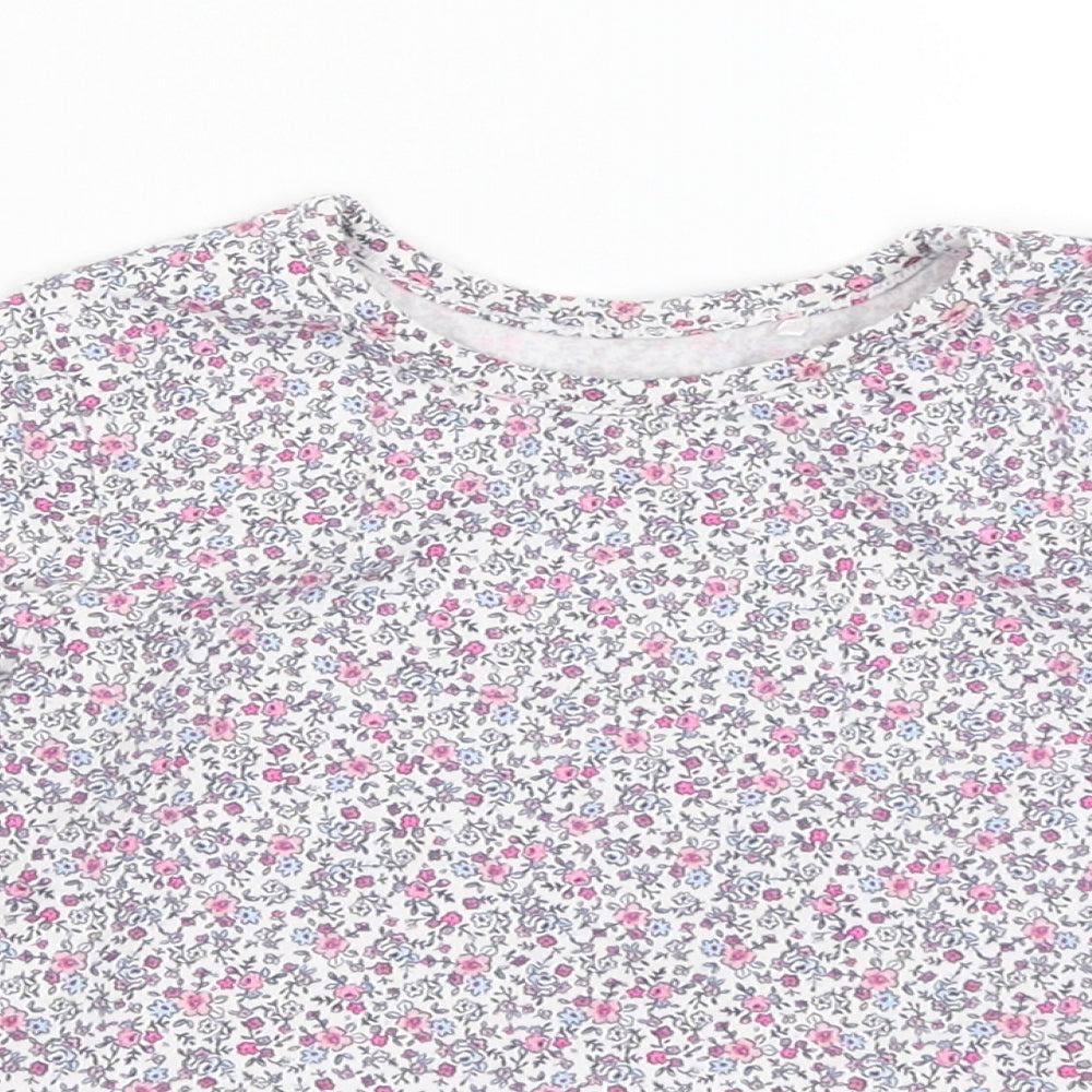 George Girls White Floral  Basic T-Shirt Size 3-4 Years