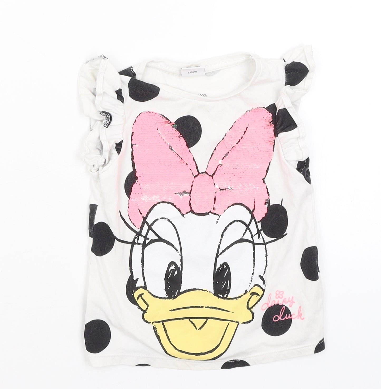 Disney Girls White Polka Dot  Basic T-Shirt Size 3-4 Years  - Daisy Duck